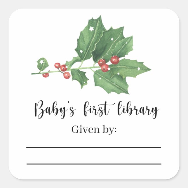Mistletozweig - Baby Shower Buchzeichen Quadratischer Aufkleber (Vorderseite)