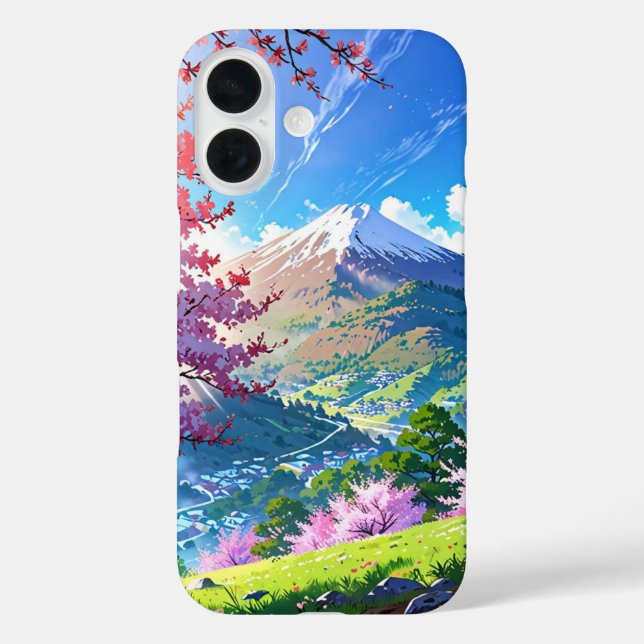 Mistral Spring Mountains - Anime Landschaft iPhone 16 Hülle (Rückseite)