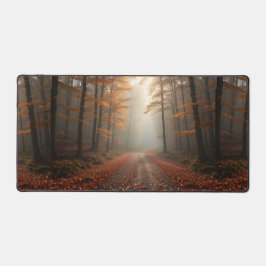 Misty Autumn Forest Path Schreibtischunterlage