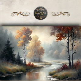 Misty Autumn River Scene Landscape Decoupage Seidenpapier