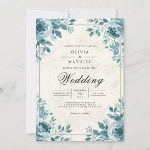 Misty Blue Floral Corner Akzente Hochzeit Einladung
