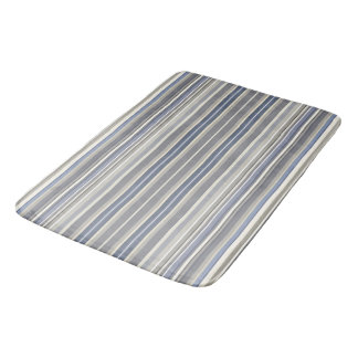 Misty Blue Gray Stripes Badematte