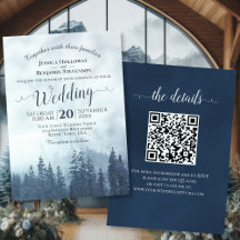 Misty Blue Mountain Pines Rustikaler QR Code Hochz
