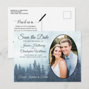 Misty Blue Mountains Oval Foto Save the Date Ankündigungspostkarte