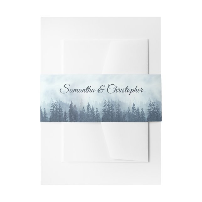 Misty Blue Pine Tree Forest Rustic Wedding Einladungsbanderole (Vorderseite Beispiel)