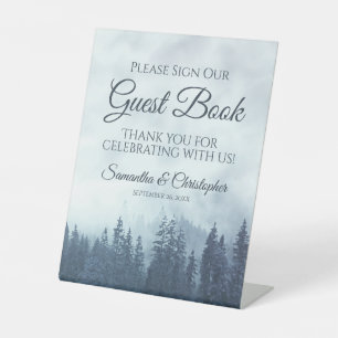 Misty Blue Pine Trees Bitte unterschreiben Sie uns Sockelschild