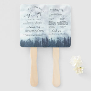 Misty Blue Pine Trees Rustic Wedding Program Fächer