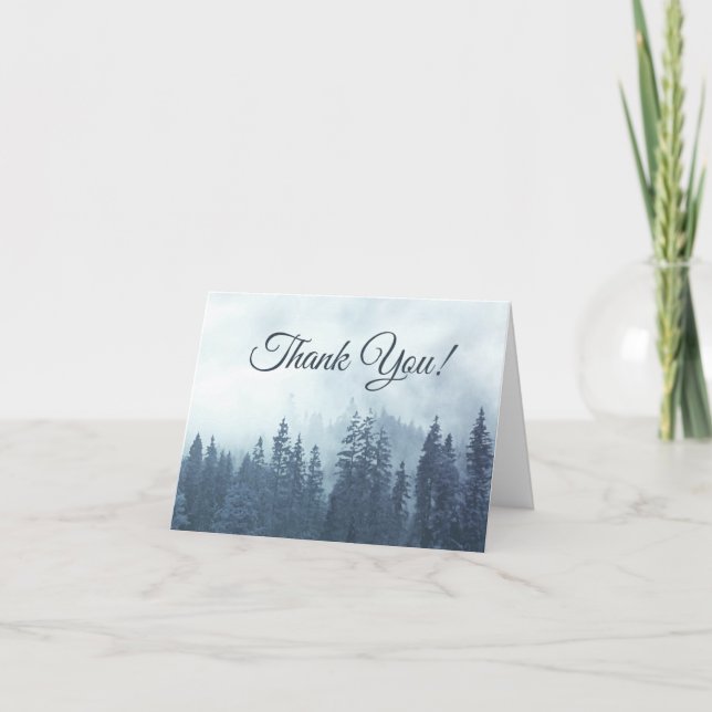 Misty Blue Pines Simple Rustic Wedding Foto Dankeskarte (Vorderseite)