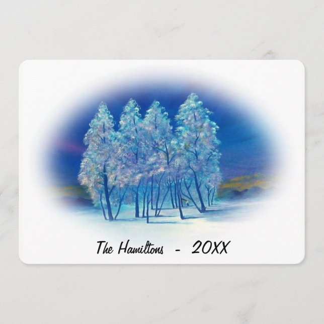 Misty Blue Spruce Trees Northern Lights Painting (Vorderseite)