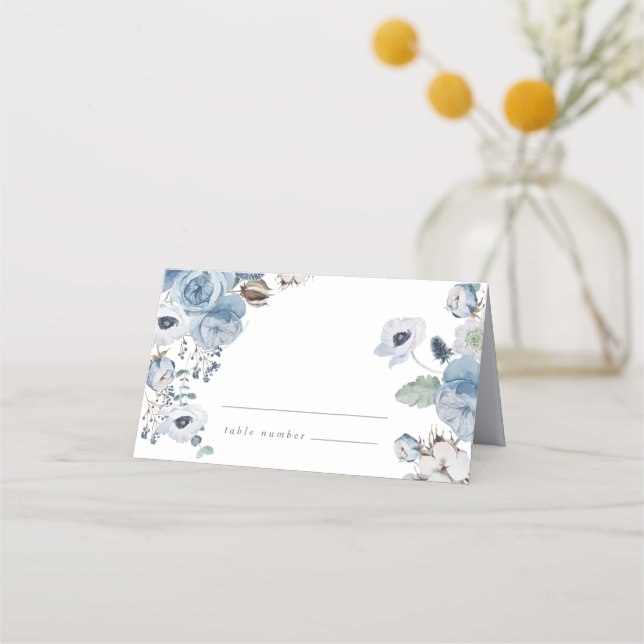 Misty Blues Rose Anemones Platzkarten (Vorderseite)