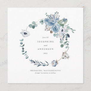 Misty Blues Wreath Save the Date Menu Menükarte