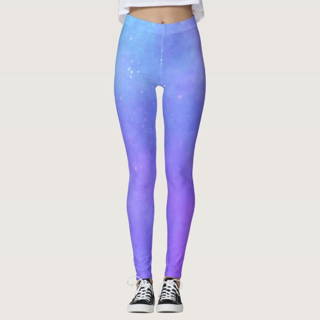Misty Celestial Sky Mix of Purples Blues Stars Leggings (Vorderseite)