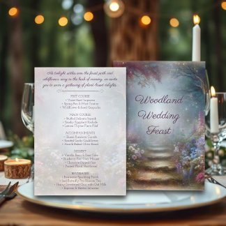 Misty Enchanted Blumenwald Outdoor Hochzeit Menükarte
