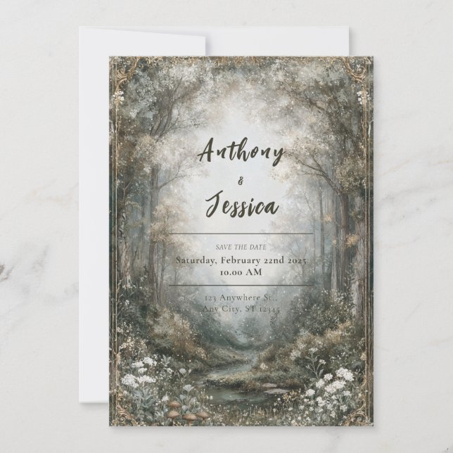 Misty Enchanted Forest Wedding Einladung (Vorderseite)
