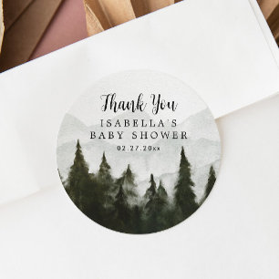 Misty Forest Baby Shower Vielen Dank Runder Aufkleber