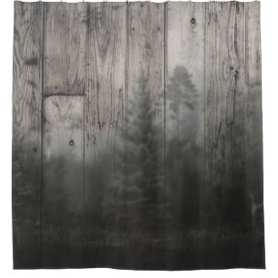 Misty Forest Lake Pine Trees & Wood Rustikal Duschvorhang