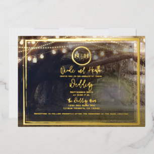 Misty Forest Lights Elegante Moderne Hochzeit Gold Folieneinladung