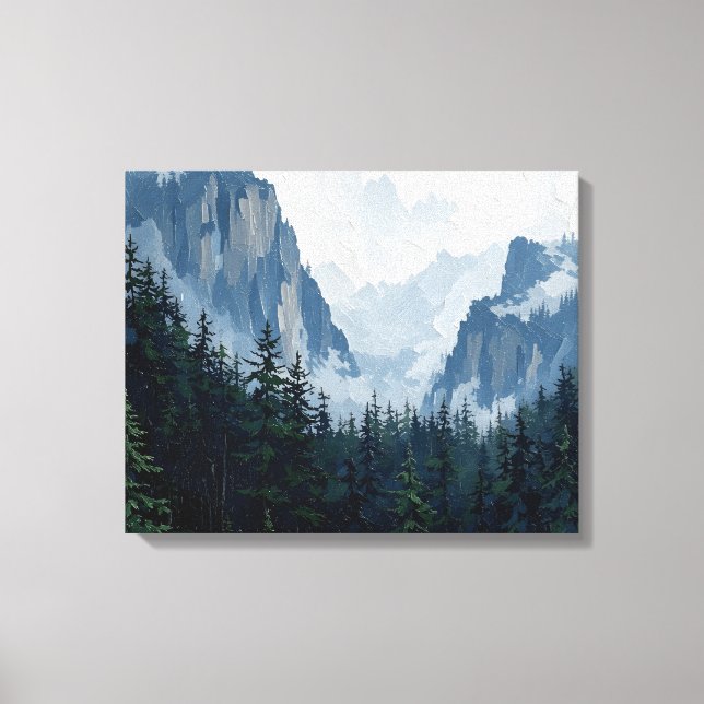 Misty Forest Mountains Wrapped Canvas | Nature Lan Leinwanddruck (Vorderseite)