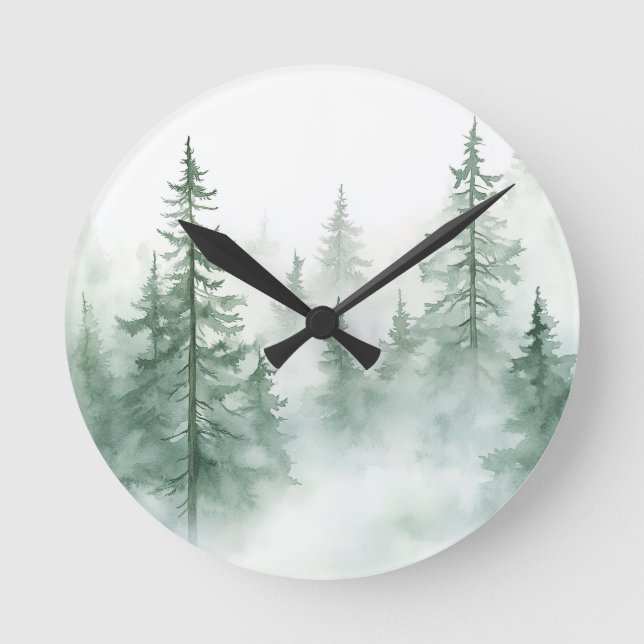 Misty Forest  Runde Wanduhr (Vorderseite)
