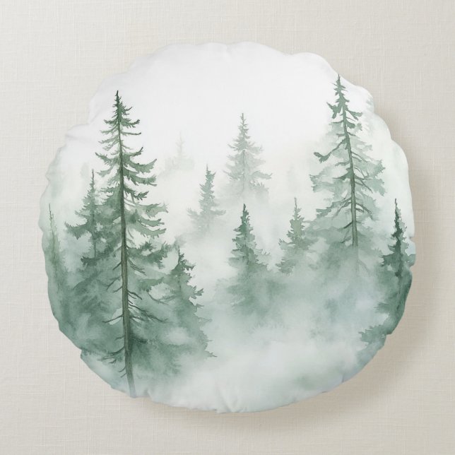 Misty Forest  Rundes Kissen (Vorderseite)
