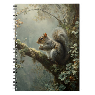 Misty Forest Squirrel Oak Zweigstelle Kunst Notizblock