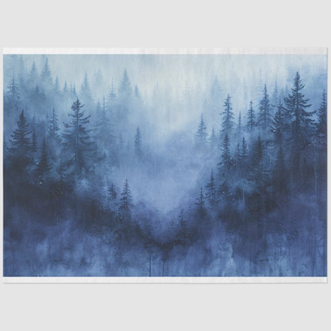Misty Forest Watercolor Pine Trees Decoupage Seidenpapier (Vorderseite)
