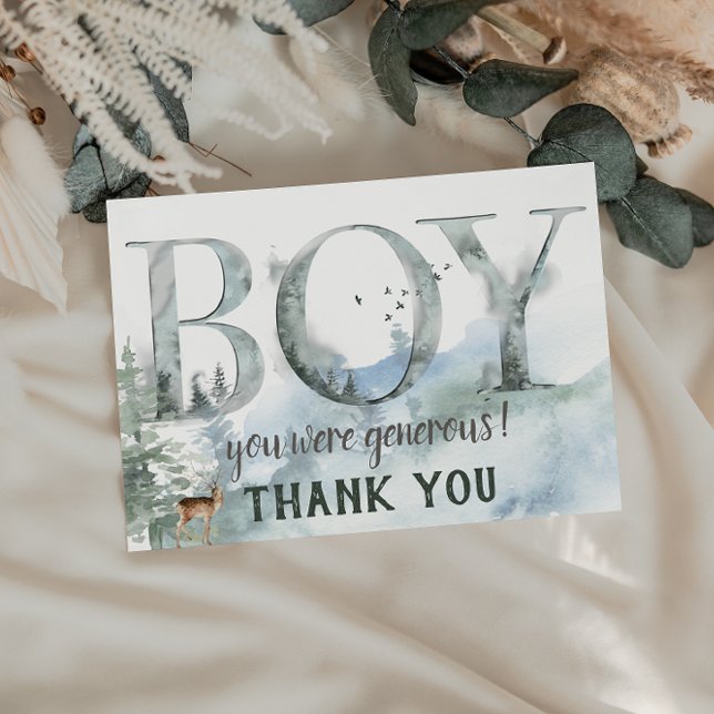 Misty Forest Woodland Country Deer Boy Baby Dusche Dankeskarte (Von Creator hochgeladen)