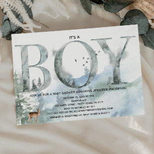 Misty Forest Woodland Country Deer Boy Baby Dusche Einladung