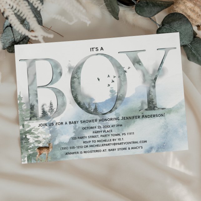 Misty Forest Woodland Country Deer Boy Baby Dusche Einladung (Von Creator hochgeladen)