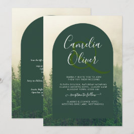 Misty Green Forest Mountain Pine Trees Wedding Einladung