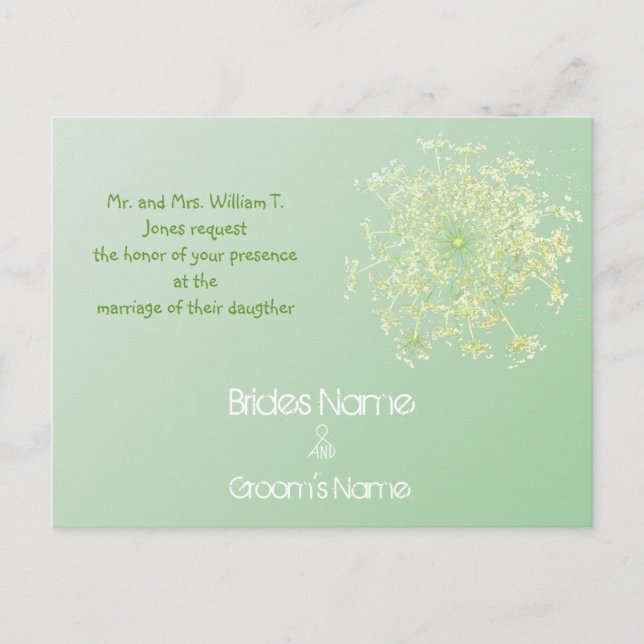 Misty Green Queen Anne's Lace Weddding Einladung (Vorderseite)