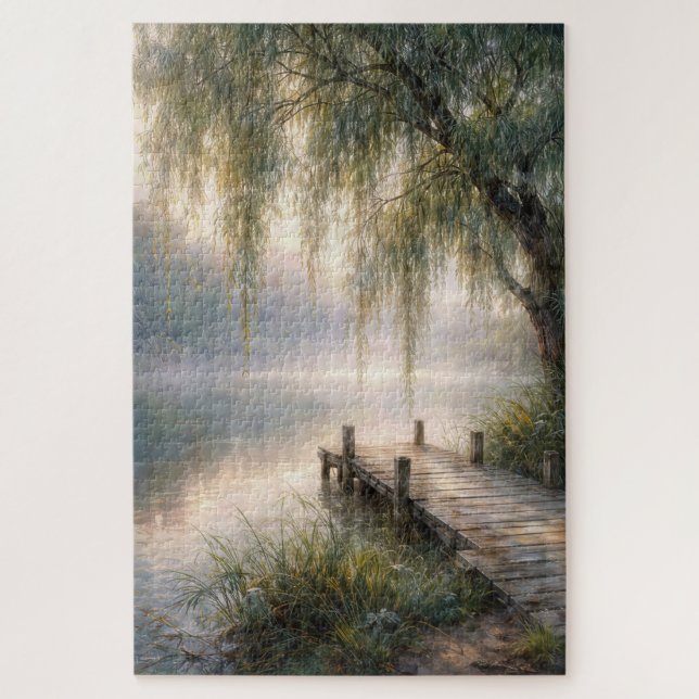 Misty Lake Dock with Willow Tree (Vertikal)