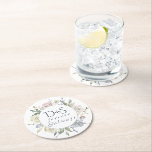 Misty Lake   Dusty Floral Always Forever Monogram Runder Pappuntersetzer