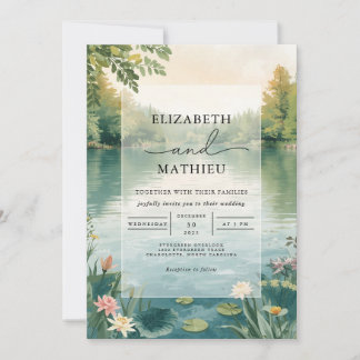 Misty Lake Floral Romance Wedding Einladung