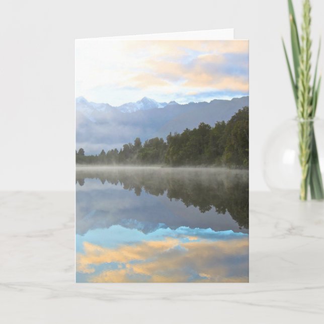 Misty Lake Trees Reflection Ruhige Lage Foto Karte (Vorderseite)