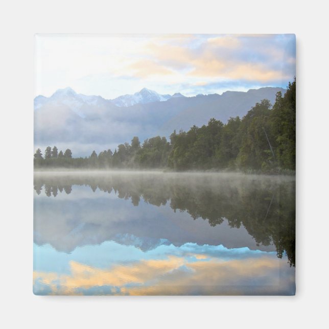 Misty Lake Trees Reflection Ruhige Lage Foto Magnet (Vorne)