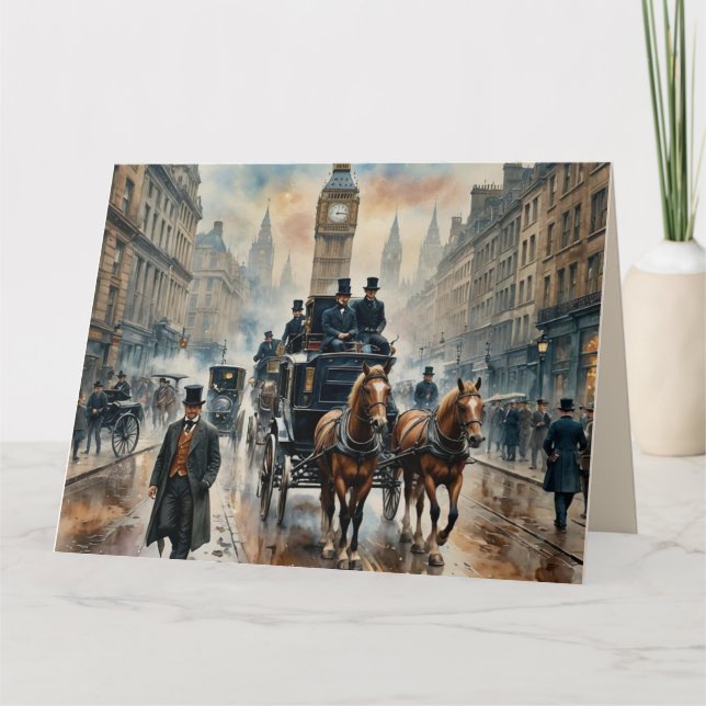 Misty London Street 1800s Birthday Karte (Vorderseite)