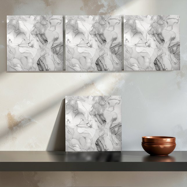Misty Marble Abstract Pattern Light B&W ID705c Fliese (Von Creator hochgeladen)