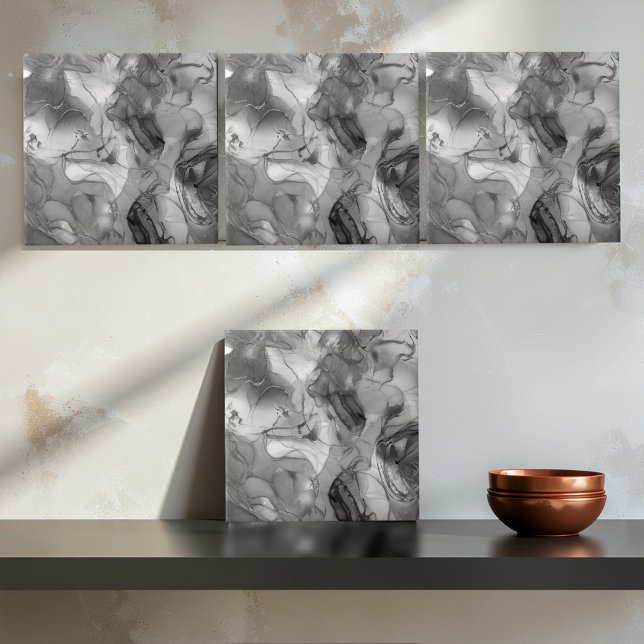 Misty Marble Abstract Pattern Med B&W ID705b Fliese (Von Creator hochgeladen)