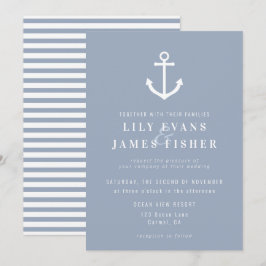 Misty Morning Blue Gray Nautical Anchor Wedding in Einladung
