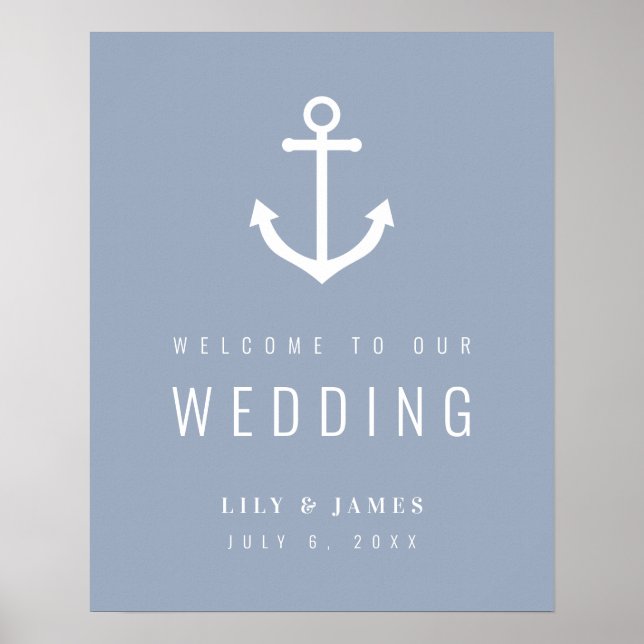 Misty Morning Blue Gray Nautical Anchor Willkommen Poster (Vorne)
