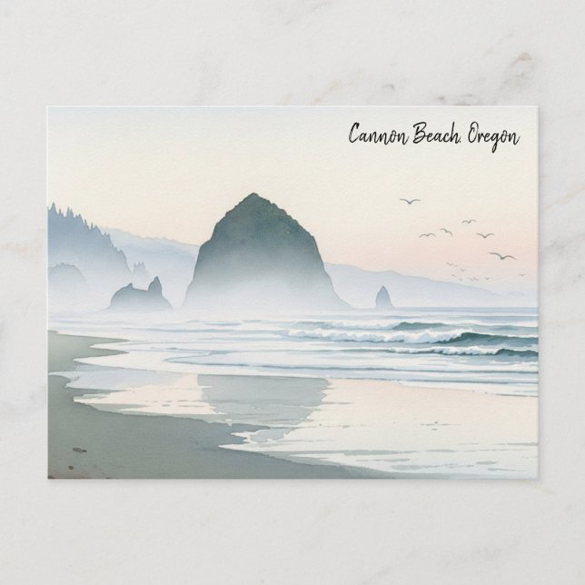 Misty Morning Cannon Beach Oregon Postkarte (Vorderseite)