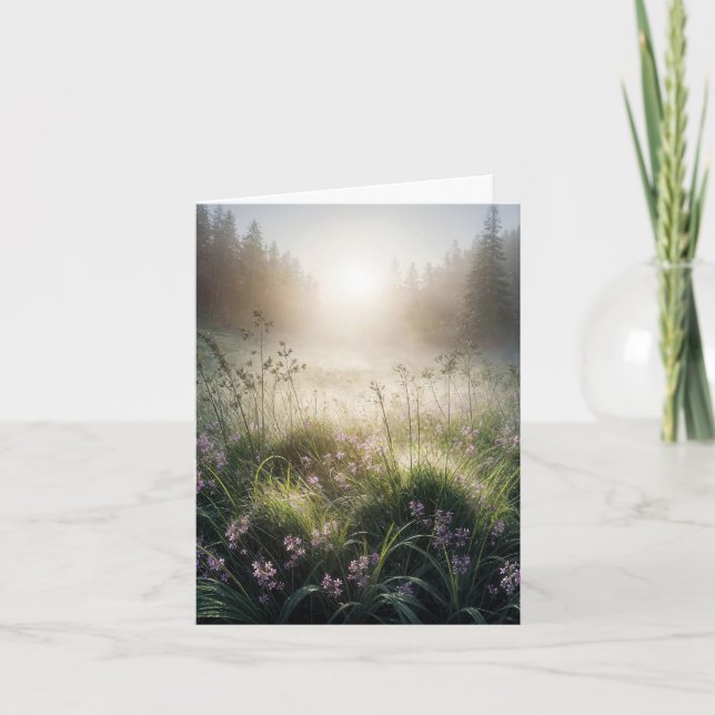 Misty Morning Meadow Note Card Karte (Vorderseite)