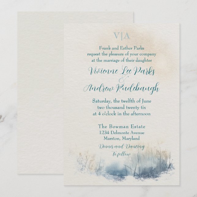 Misty Morning Meadow Wedding Einladung (Vorne/Hinten)