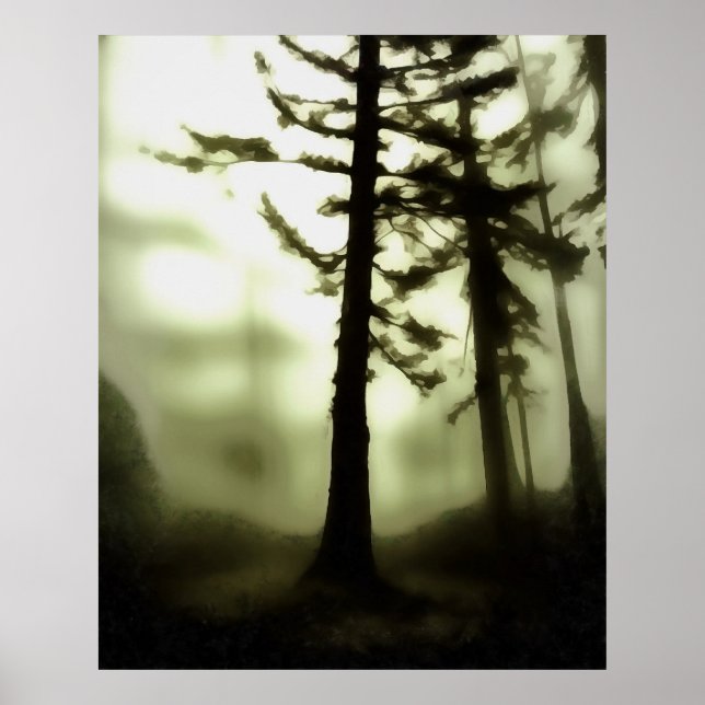 Misty Morning Monotone Forest Landschaft Poster (Vorne)