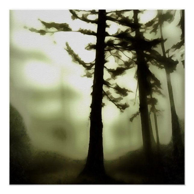 Misty Morning Monotone Forest Landschaft Poster (Vorderseite)