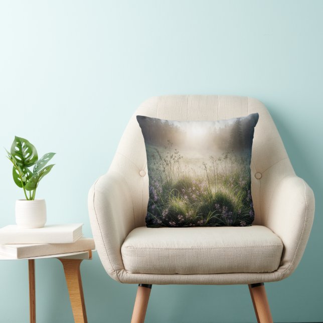 Misty Morning Wiese mit Wildblumen Kissen (Stuhl )