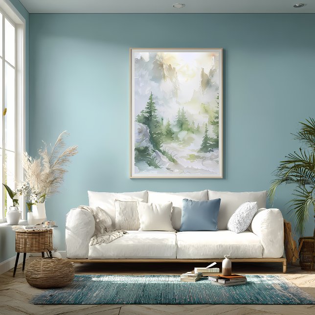 Misty Mountain Forest in Watercolor Poster (Von Creator hochgeladen)
