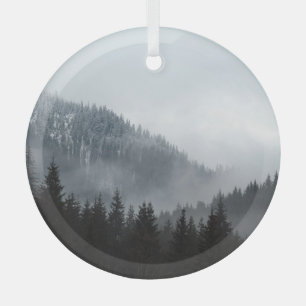 Misty Mountain Forest: Landschaftliche Landschafts Ornament Aus Glas