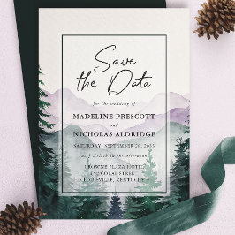 Misty Mountain Forest Script Save the Date Card Einladung